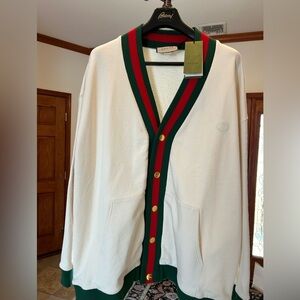 Men's Gucci jersey cotton cardigan web detail size large made in Italy